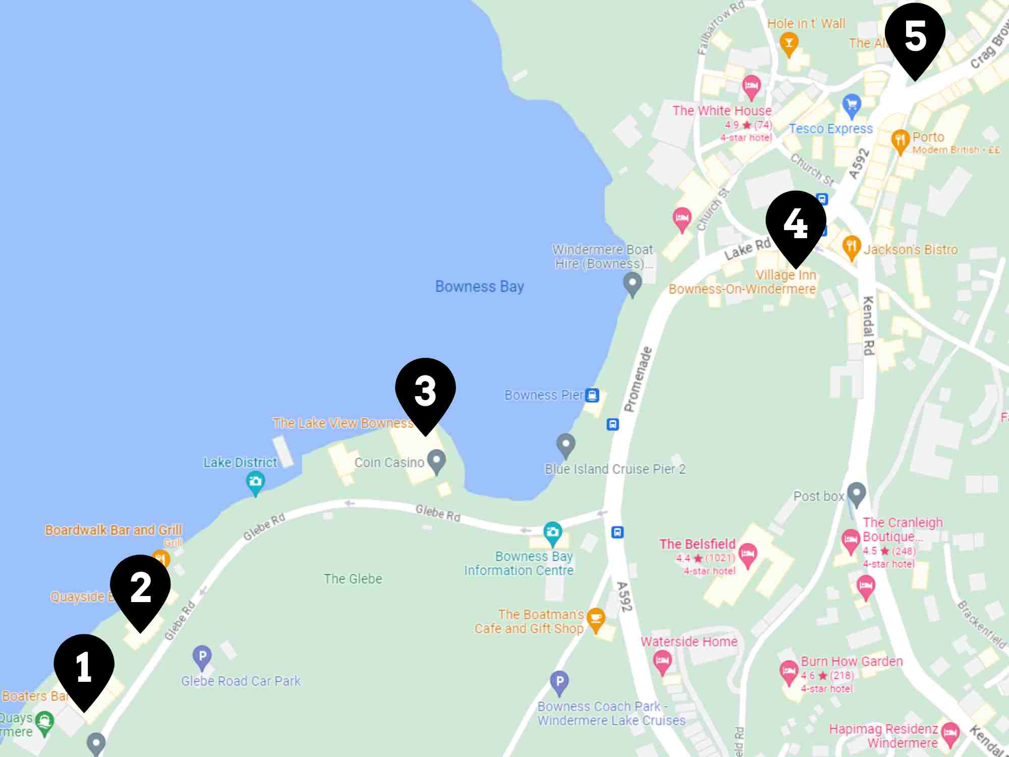 Lake District - Bowness-on-Windermere Bar Crawl Map