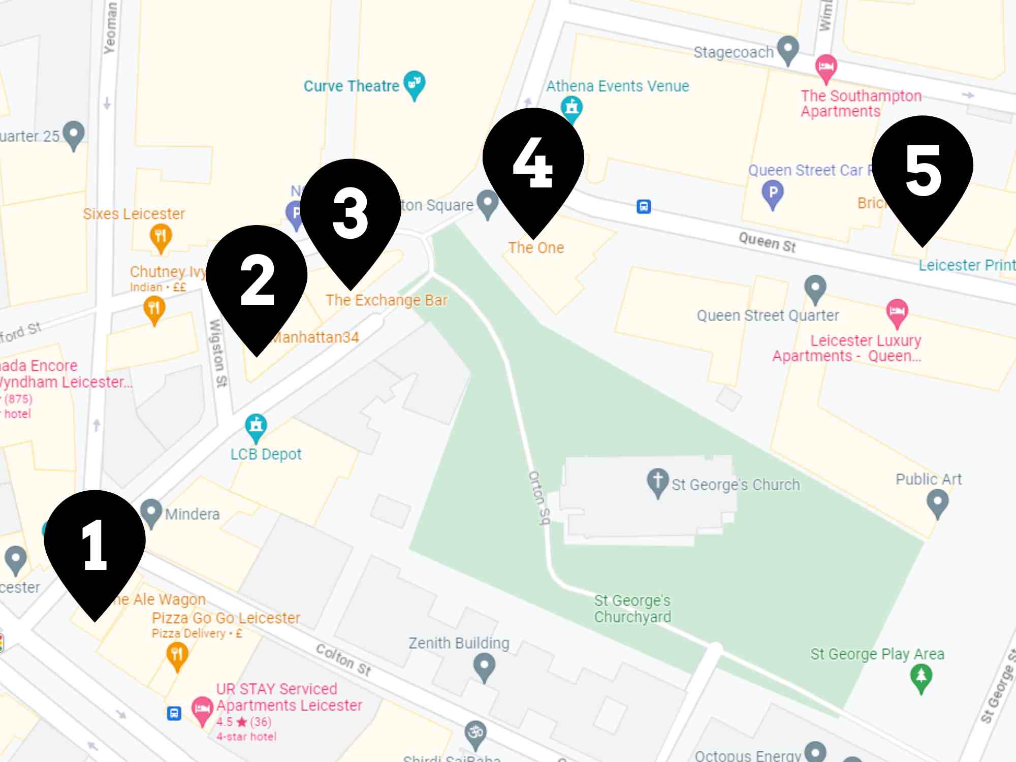 Leicester - Orton Square Bar Crawl Map
