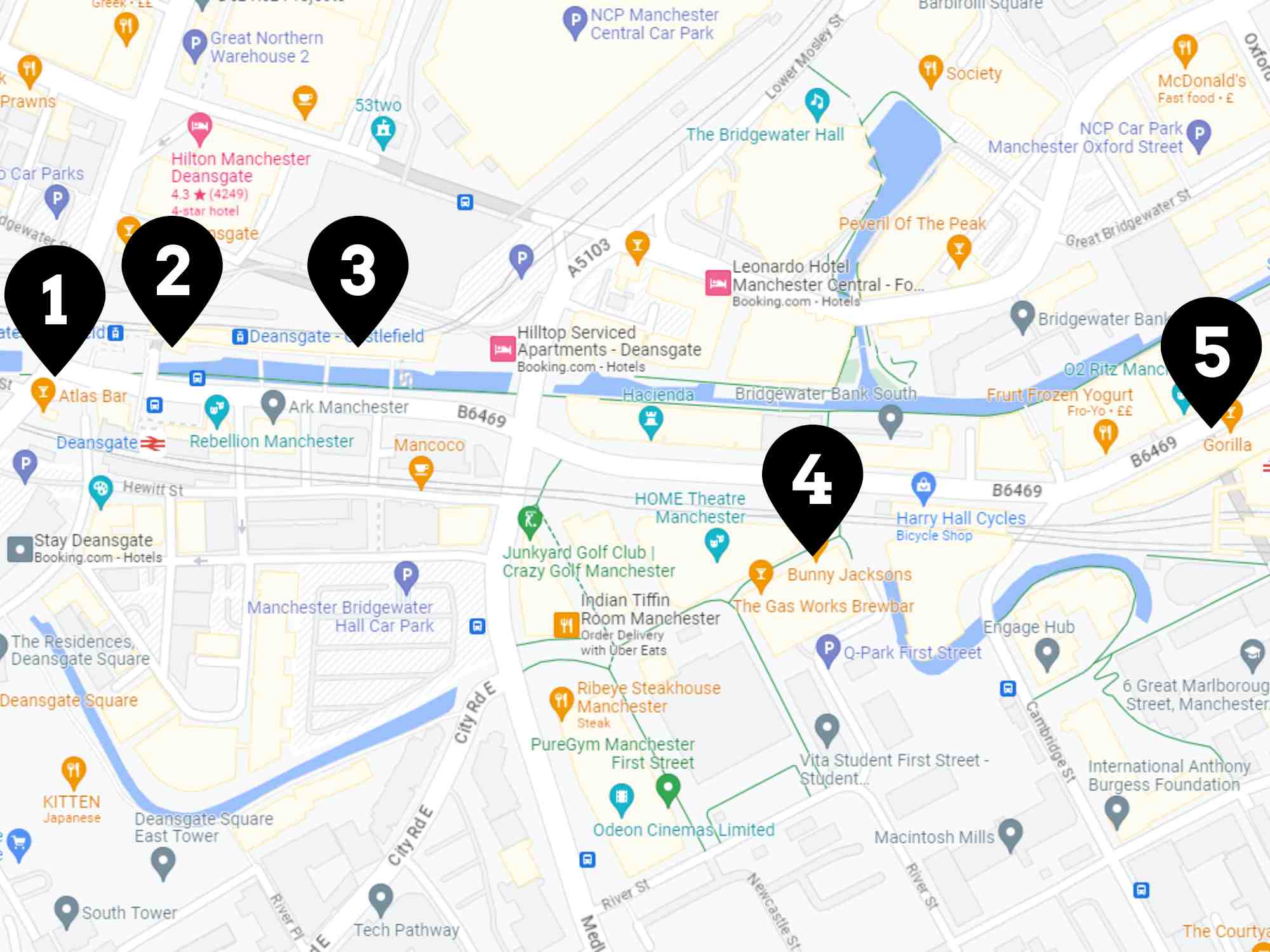 Manchester - Deansgate Locks Bar Crawl Map