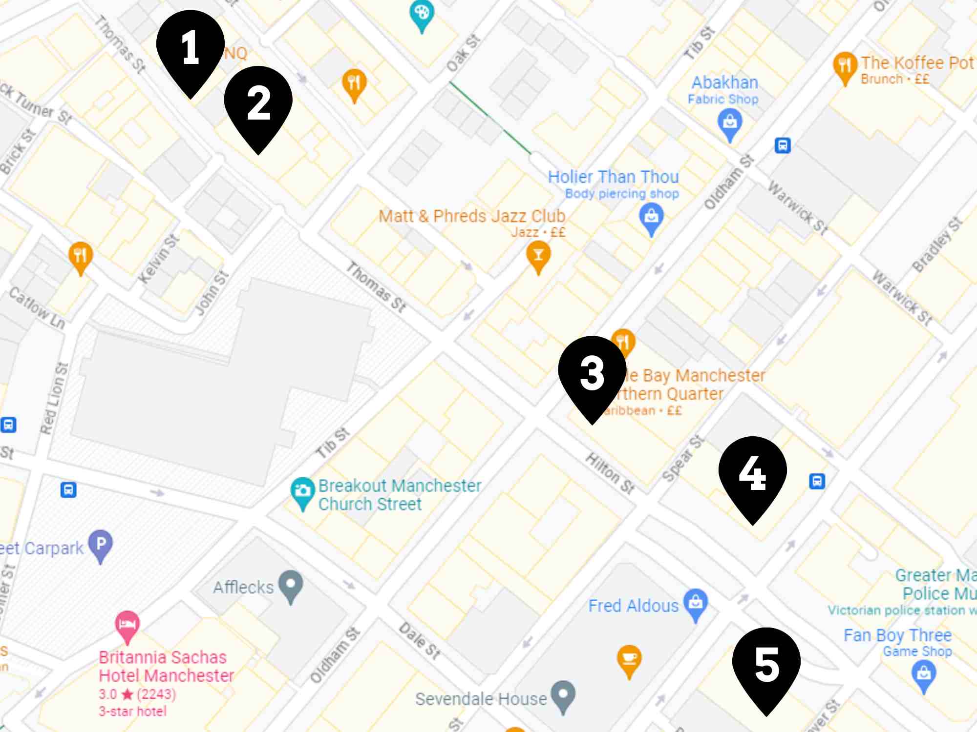 Manchester - Northern Quarter Bar Crawl Map