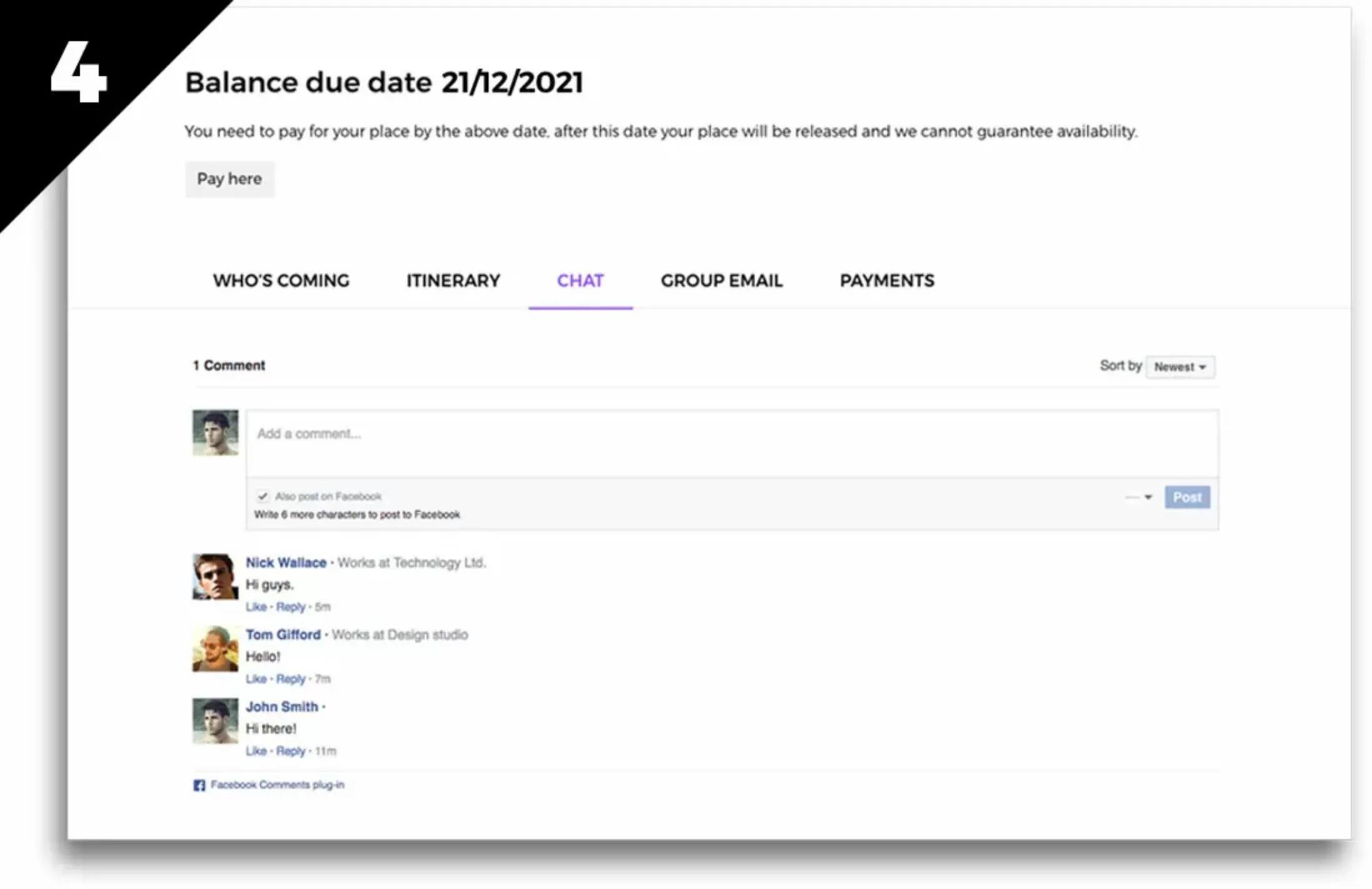 My Events VIP Area - Group Chat Area