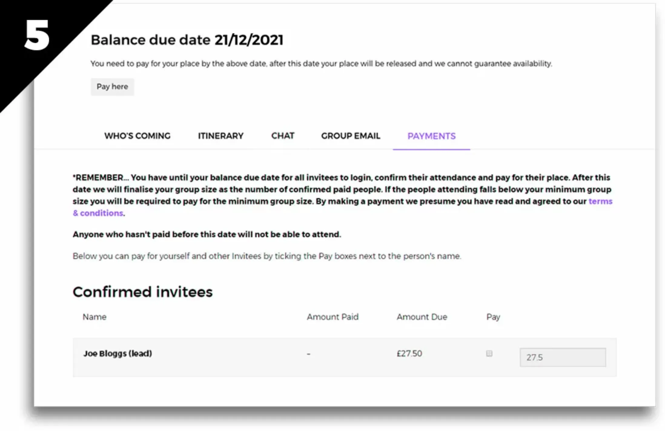 My Events VIP Area - Individual Payments