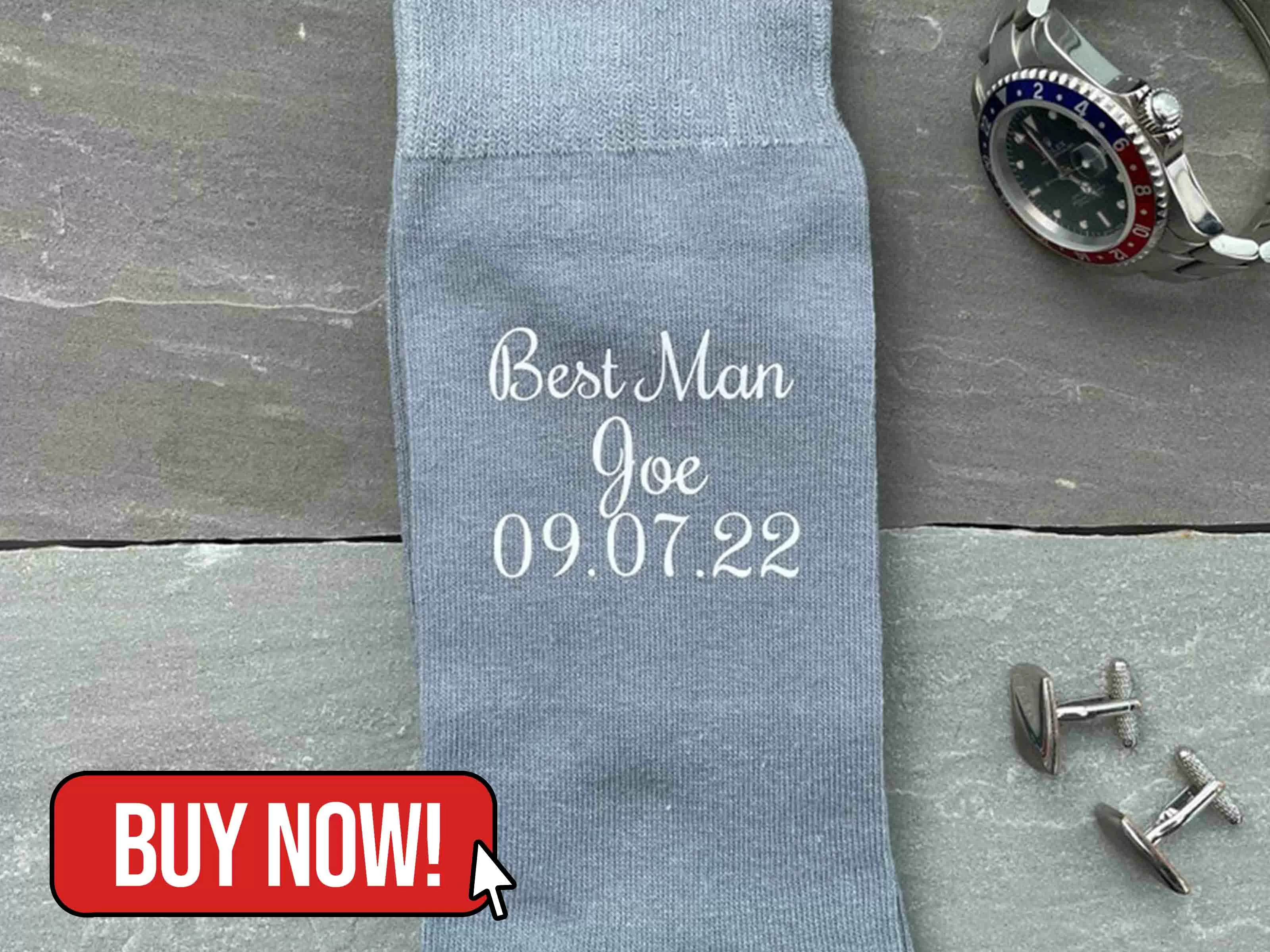 White on Grey Groomsman Socks - woodyclothing