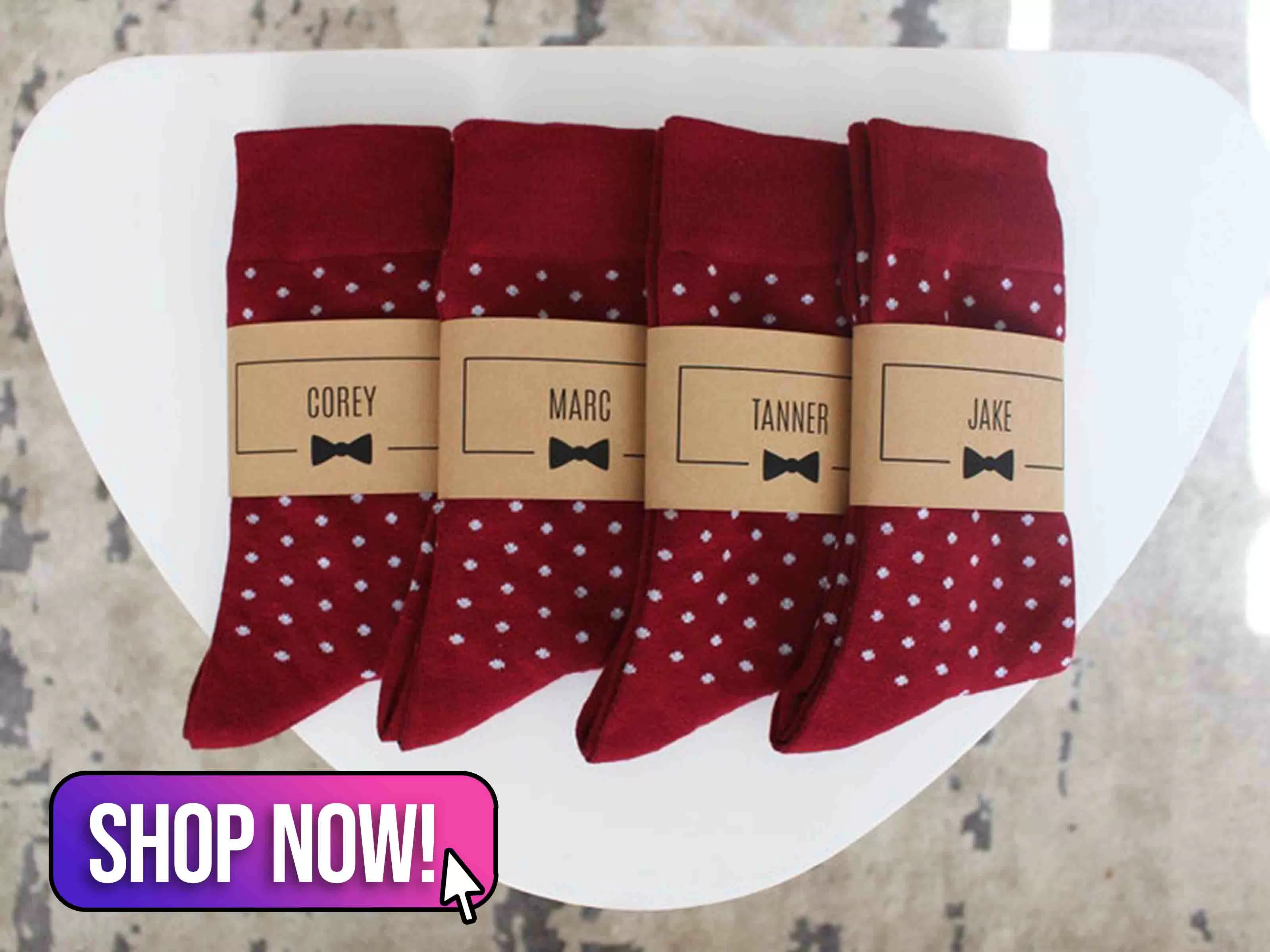 Burgundy & Grey Polka Dot Personalised Groomsmen Wedding Socks - GroomsmanGear