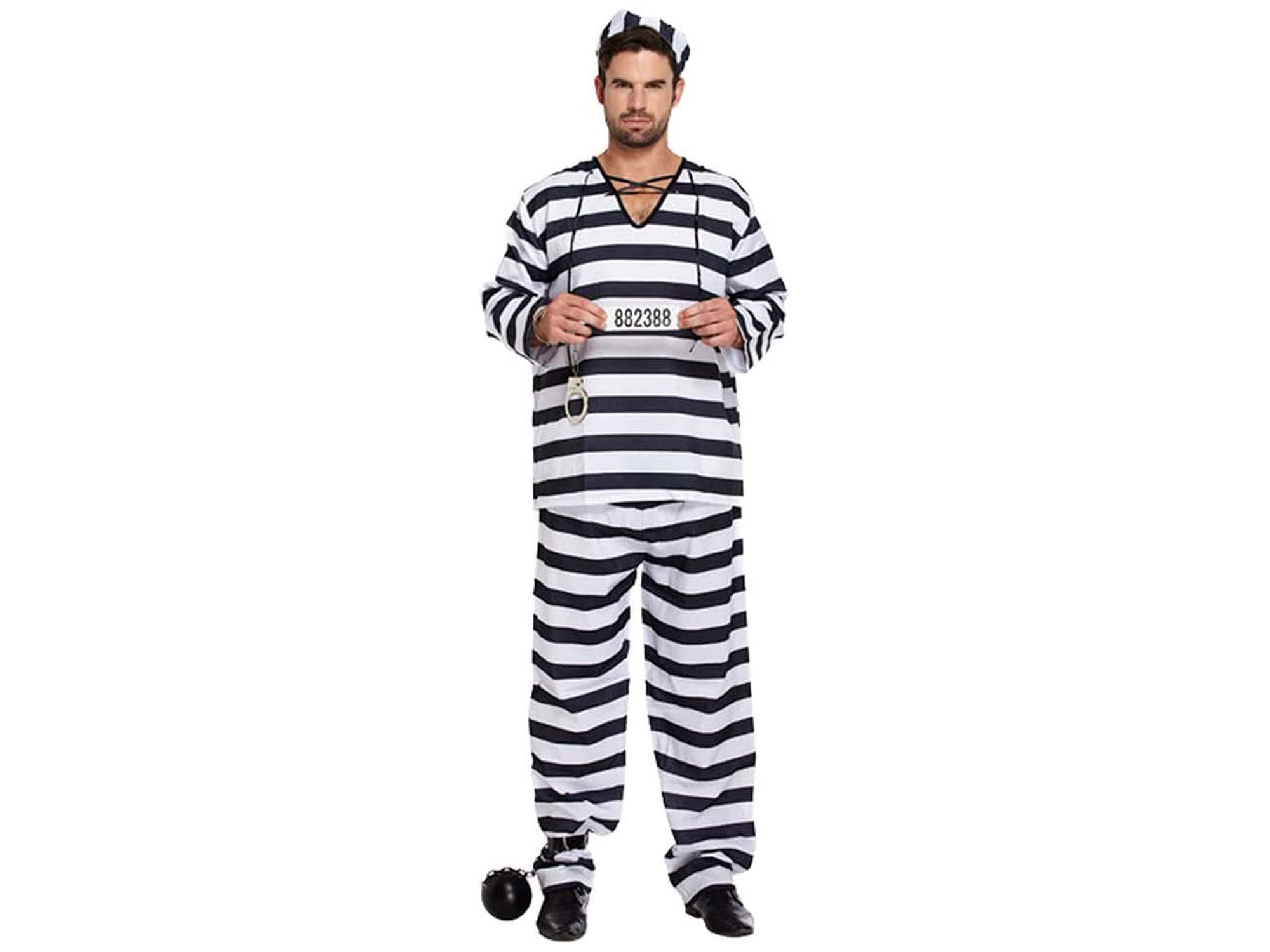 Black & White Convict Fancy Dress Costume - Amazon