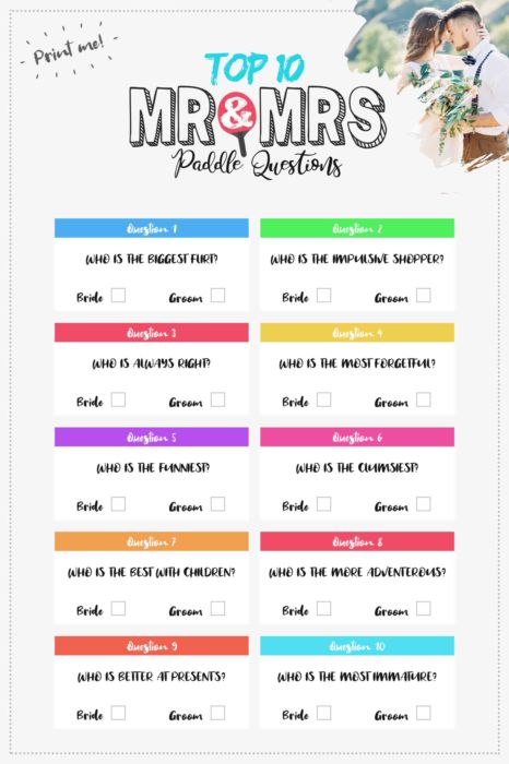 Printable Mr & Mrs Paddle Questions - Top 10