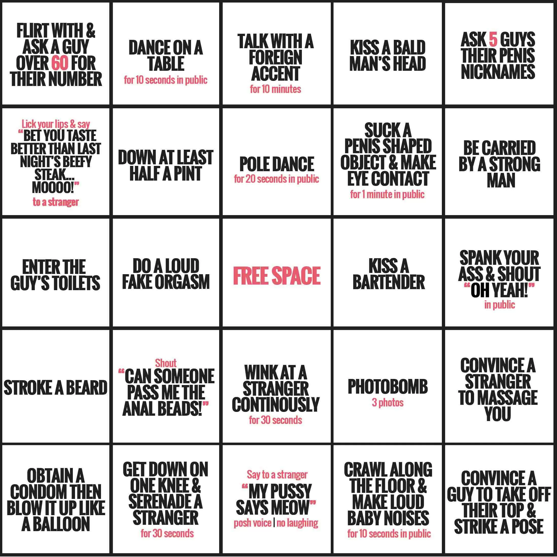 Hen Party Bingo Sheet