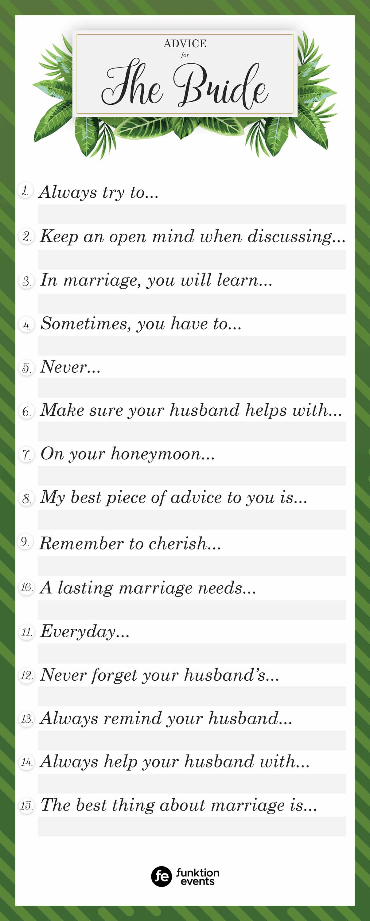 Printable Advice for the Bride