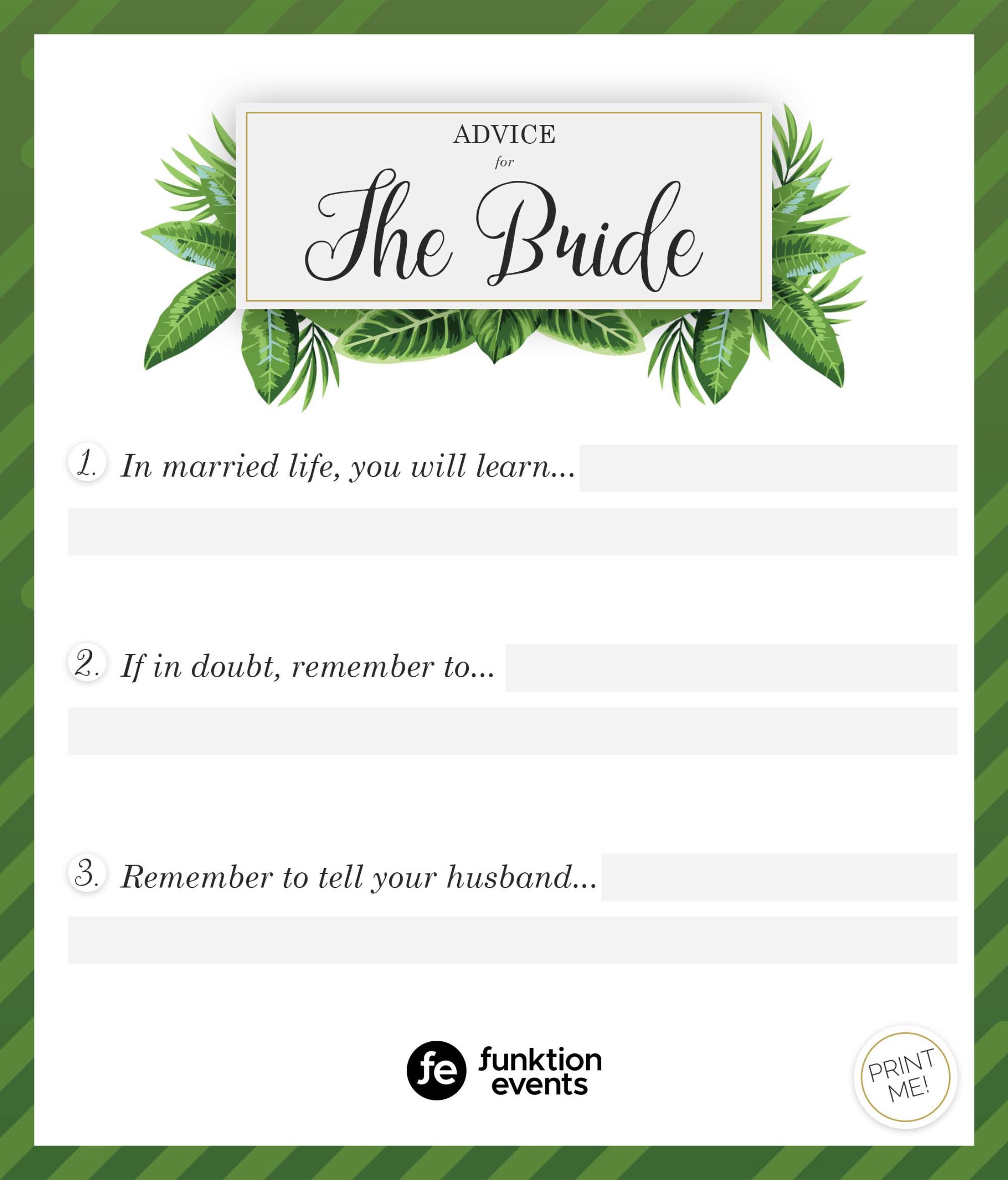 Advice for the Bride Printable - 2