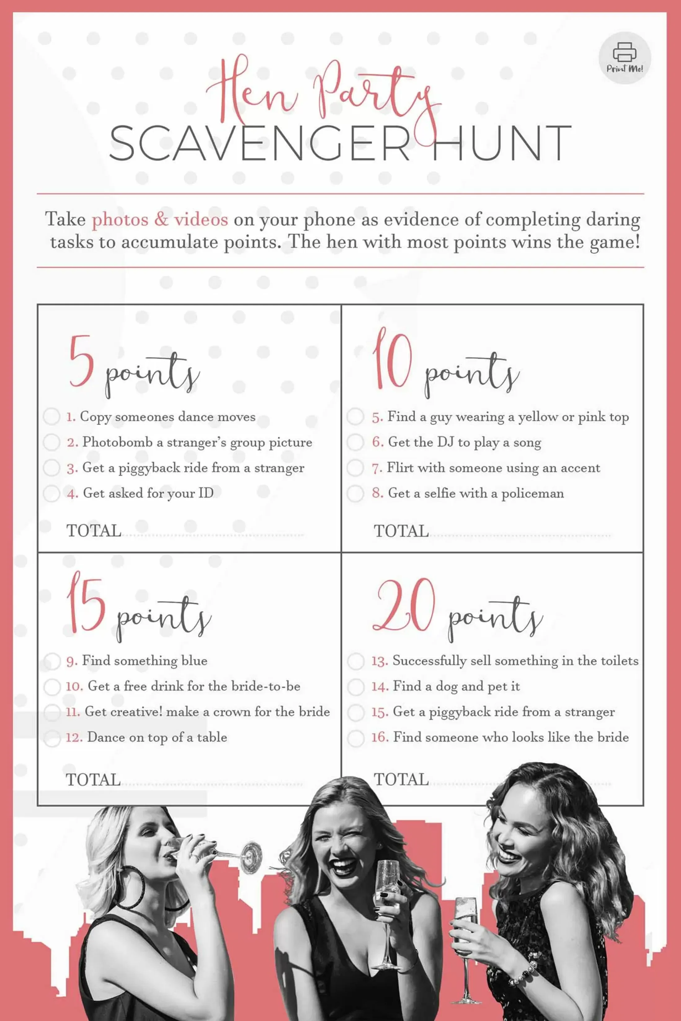 Printable Hen Party Scavenger Hunt - Type 2