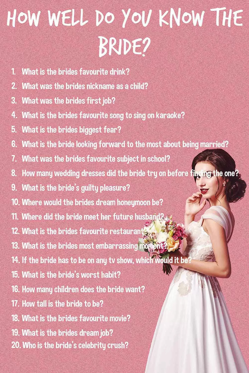 How Well Do You Know The Bride Game 100 Questions Ideas How well do you know the bride game 100 questions ideas
