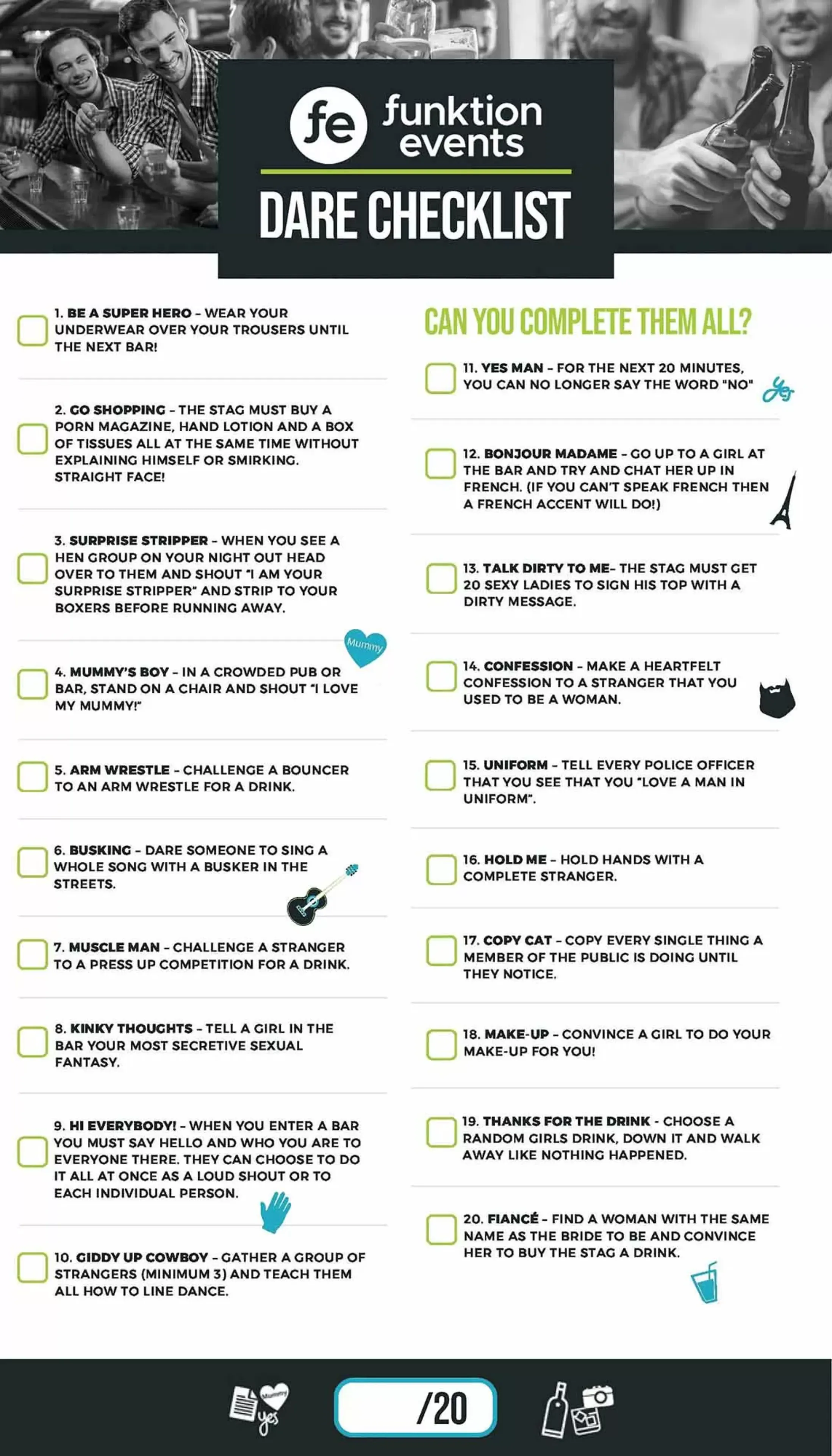 Top 20 Stag Do Dares Checklist