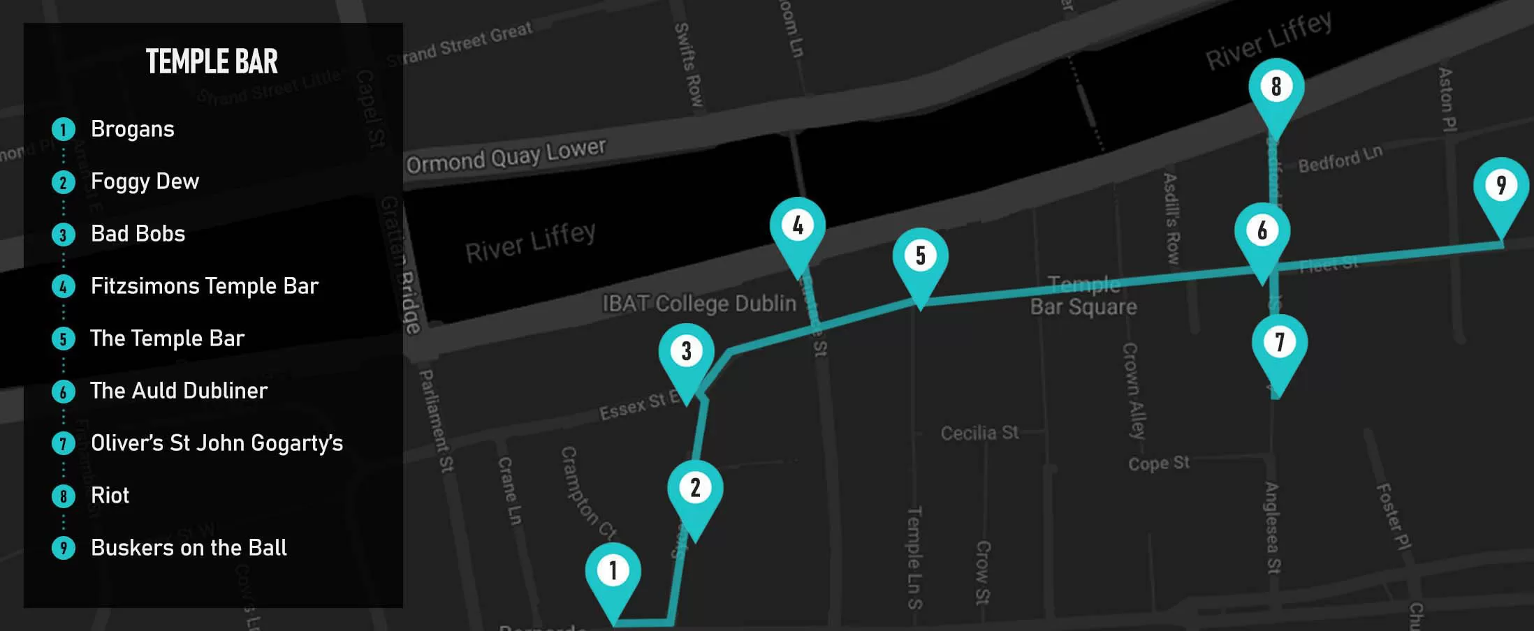 Temple Bar Pub Crawl Map