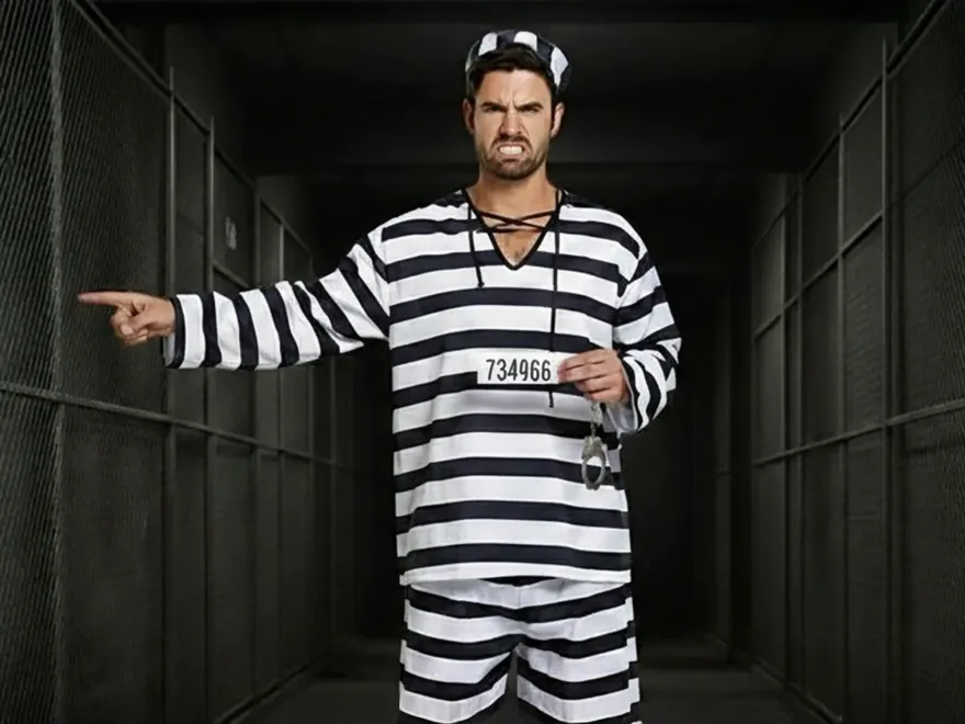 Black & White Convict Fancy Dress Costume - Amazon