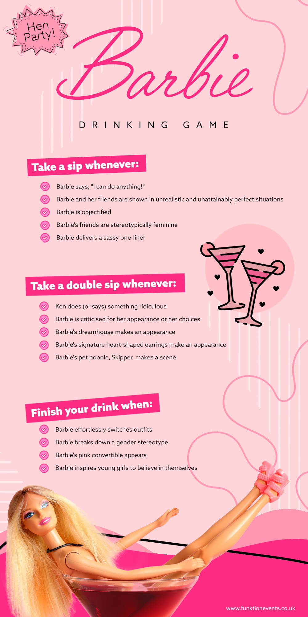 Barbie Hen Party Drinking Game Infographic