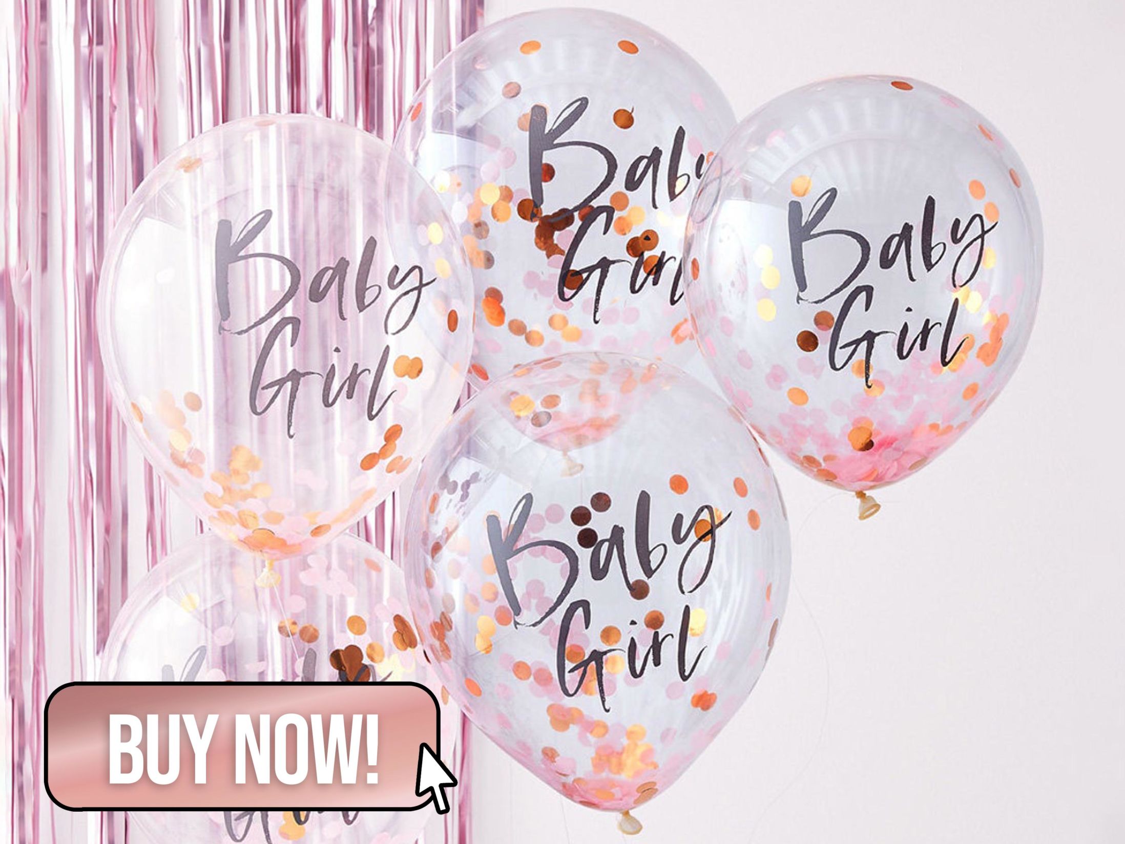 Confetti Baby Girl Balloons x5