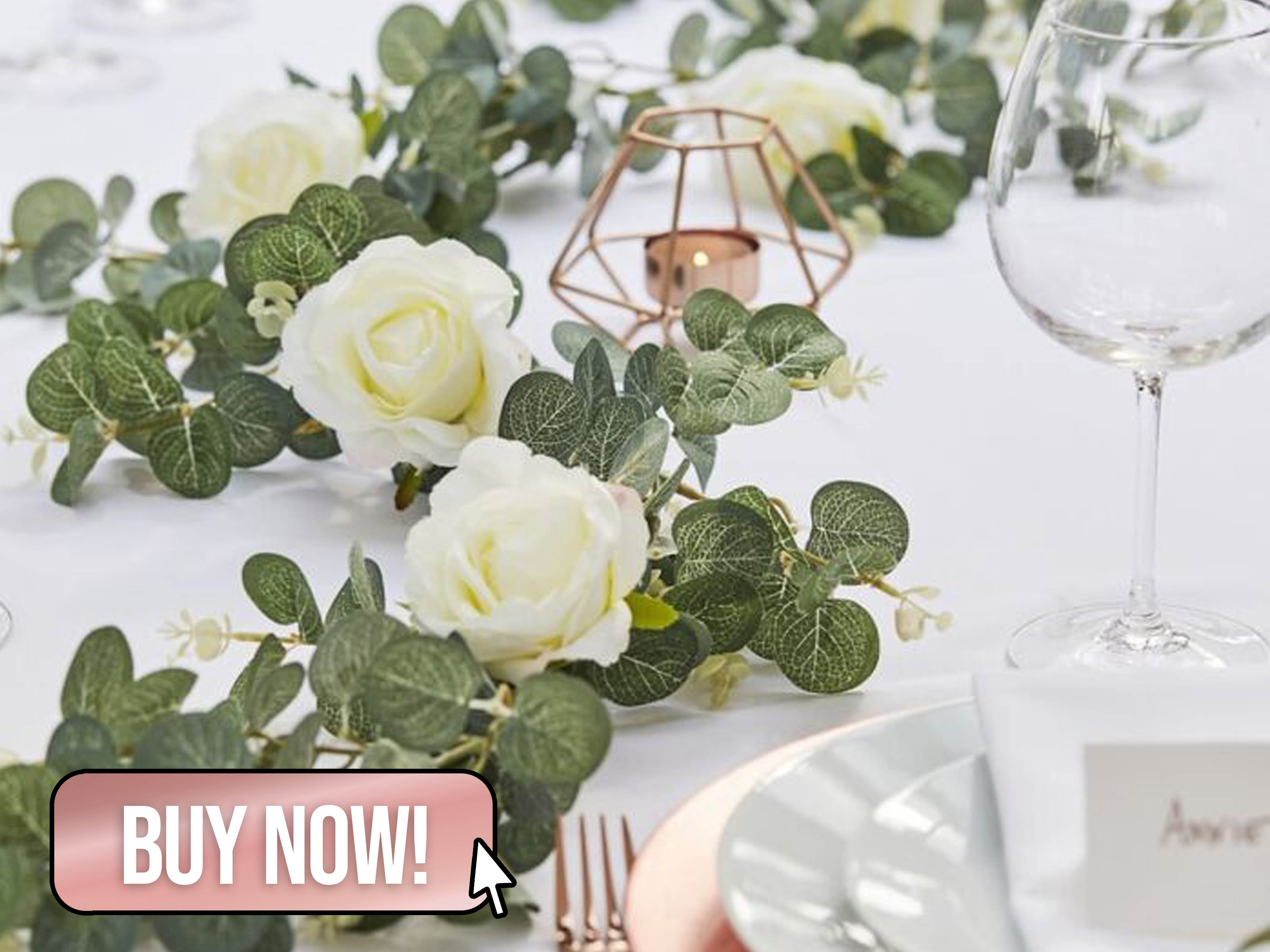 Artificial Eucalyptus Garland with White Roses