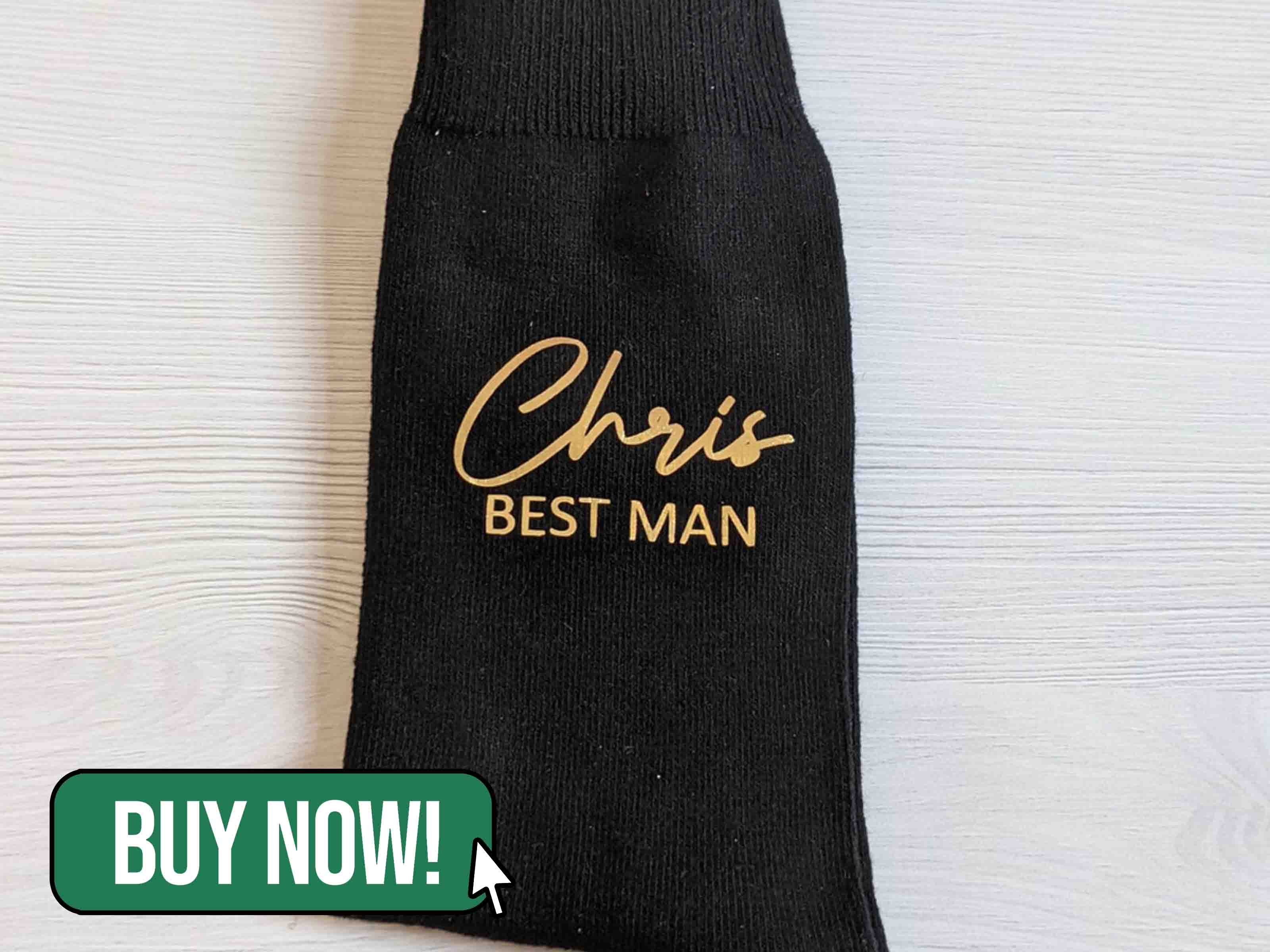 Gold Text on Black Customisable Wedding Socks - AceCreatesUK