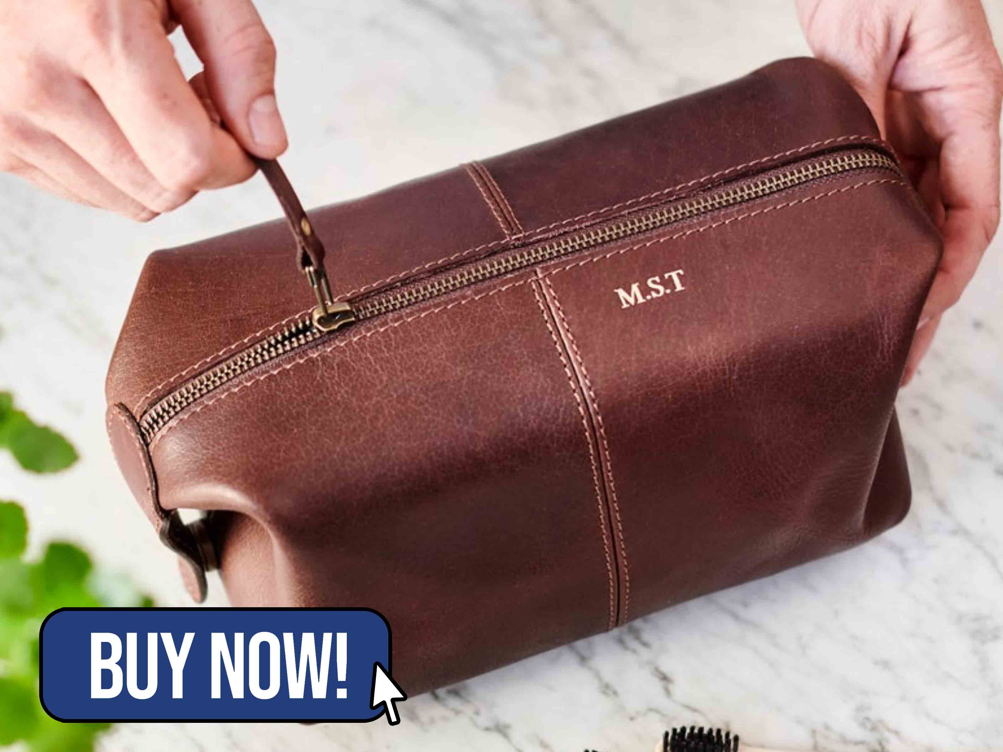 Leather Wash Bag with Personalisation - HerbertandWinifred