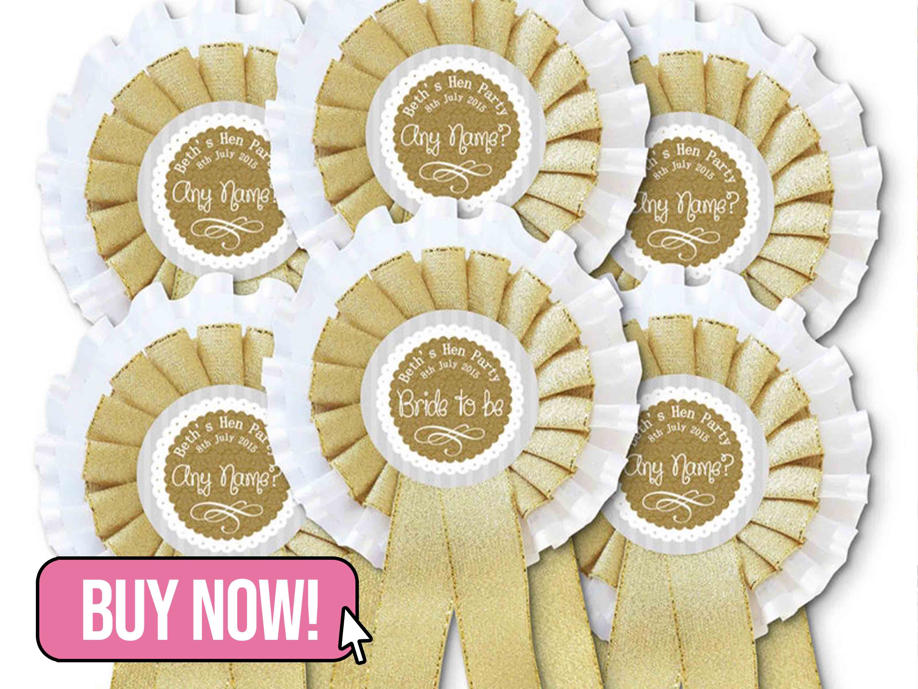 Gold Vintage Frill Personalised Hen Party Rosettes - HeartstringDesign1