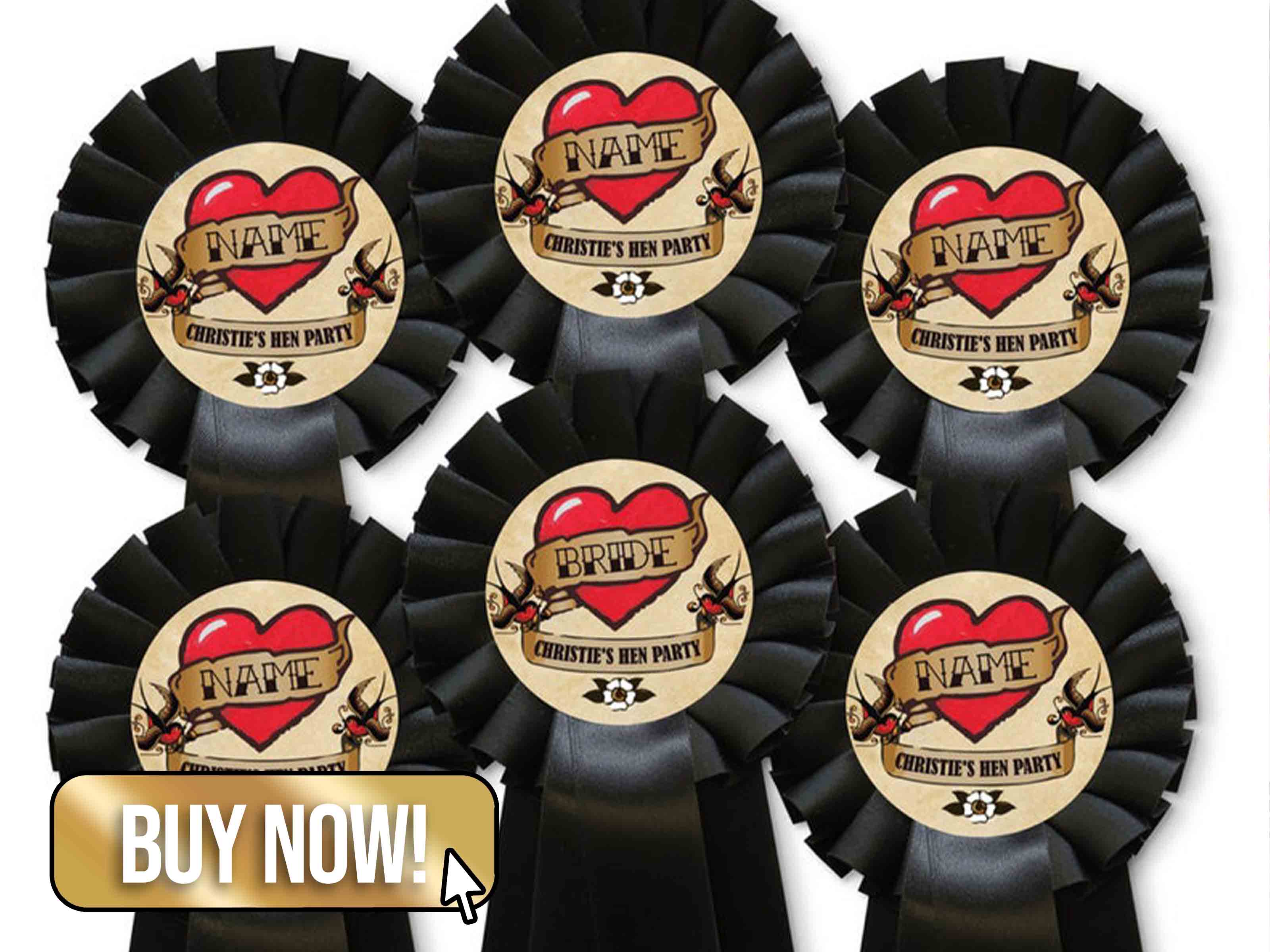 Tattoo Personalised Hen Party Rosettes - HeartstringDesign1