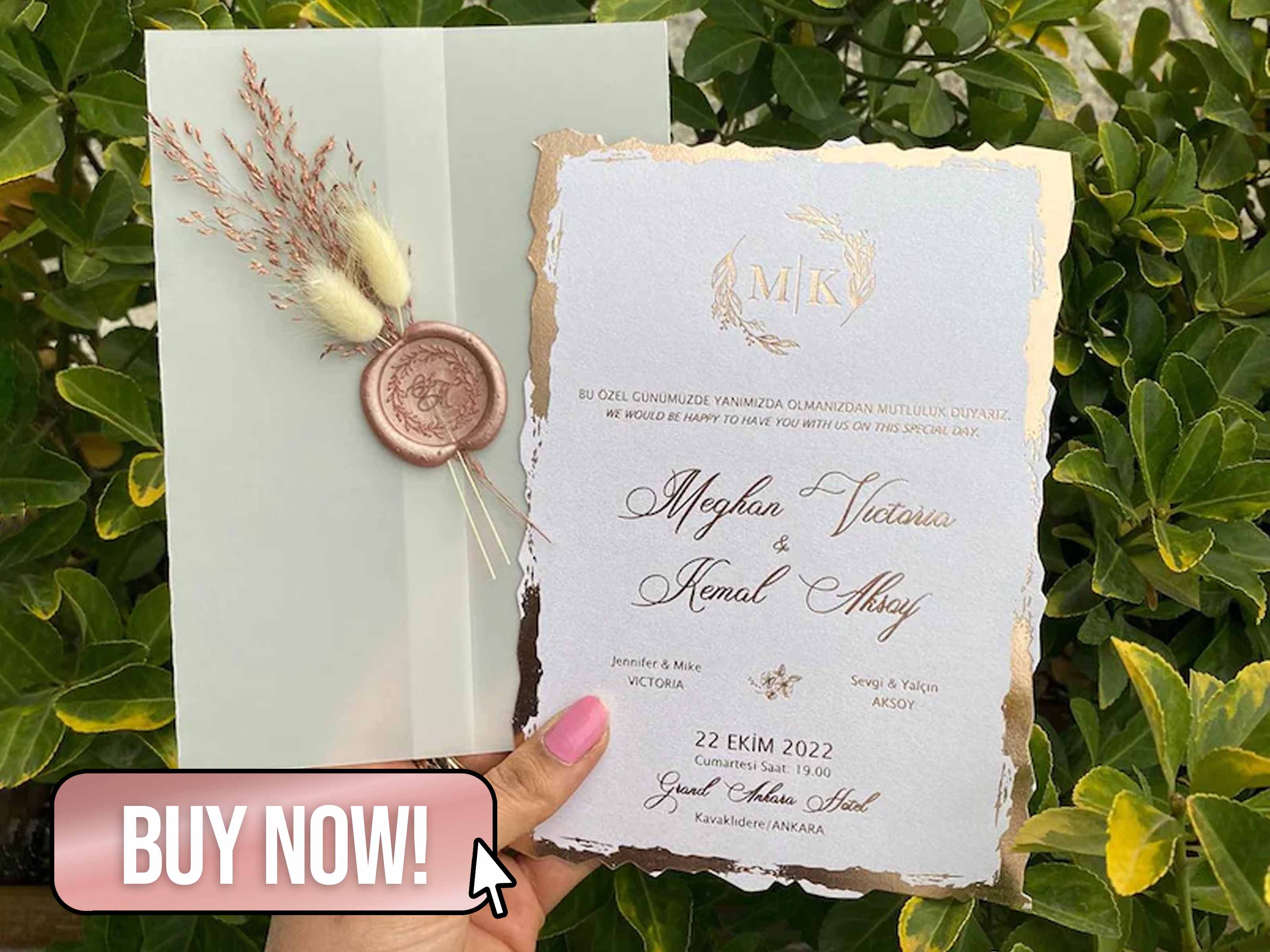 Rose Gold Wedding Invitation with Wax Seal