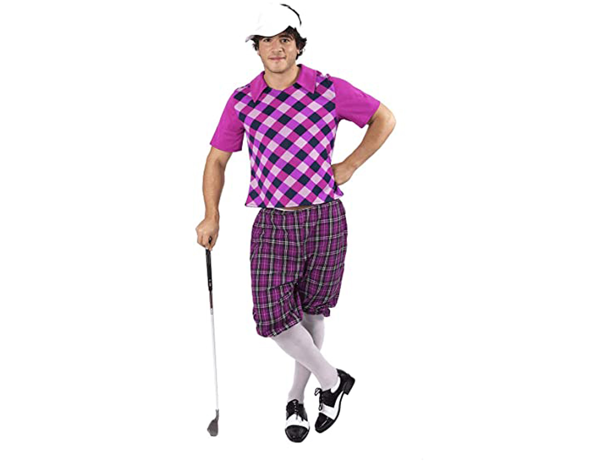 Tartan Purple Golfer Fancy Dress Costume - Amazon