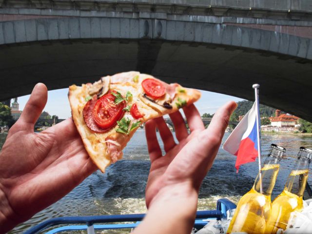 Beer Boat with Pizza