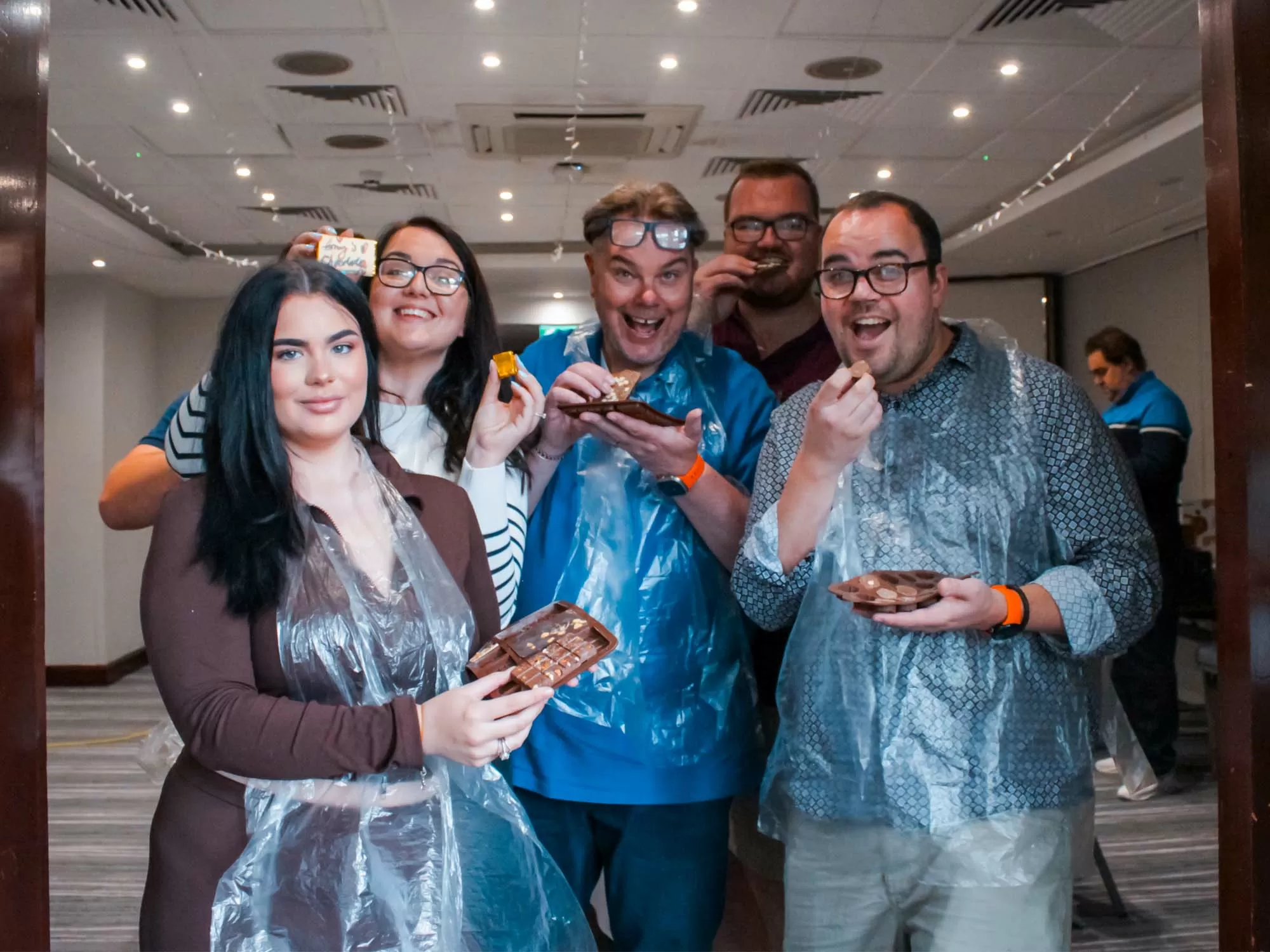 Team doing chocolate making indoors in Manchester