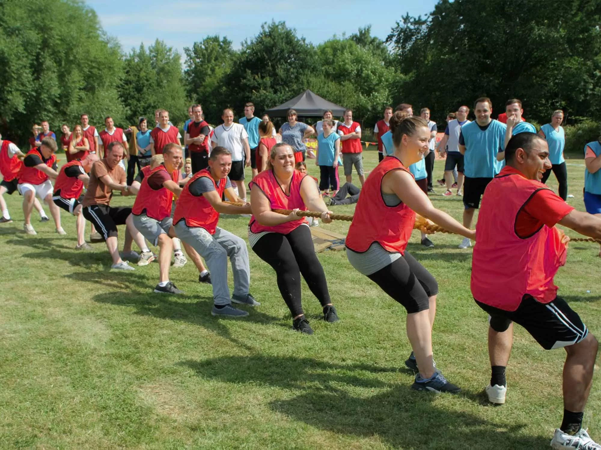 Group taking part in fun retro sports team games in Manchester